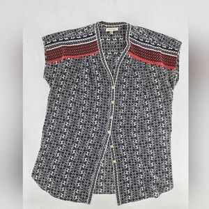 Max Studio Black and White Patterned Blouse‎ with Red Accents